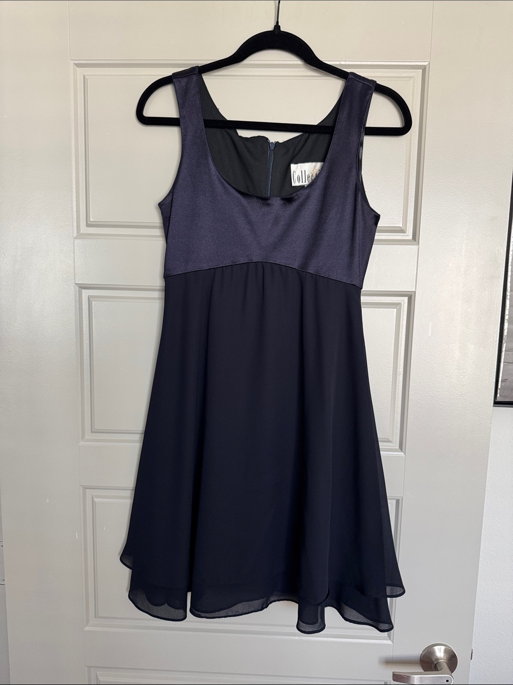 Sleeveless Navy Chiffon Fit & Flare Dress, 4
